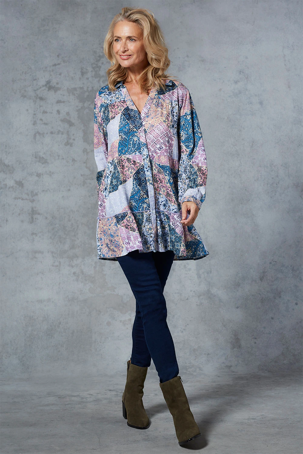 Tiered Button Through Patchwork Longline Shirt 7 Tiered Button Through Patchwork Longline Shirt - Image 5