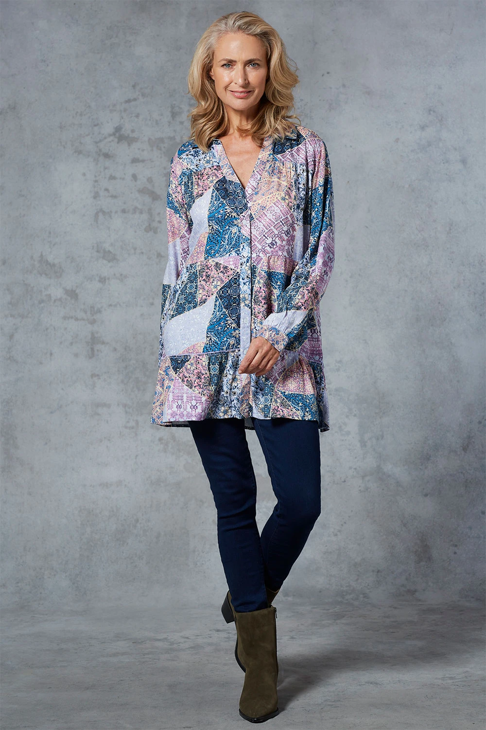 Tiered Button Through Patchwork Longline Shirt 6 Tiered Button Through Patchwork Longline Shirt - Image 4