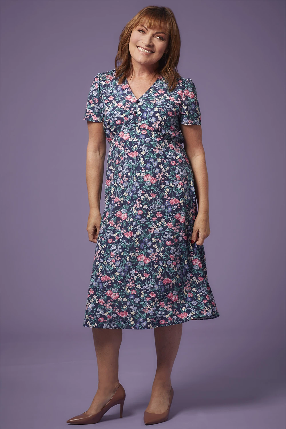 Floral Print Tea Dress With Shirred Shoulder Detail 3 Floral Print Tea Dress With Shirred Shoulder Detail