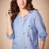 3/4 Sleeve Pintuck Embroidered Denim Shirt -Mod Vanta Sales Store 22 11 15 BonMarche SS23 SHOT018 0213