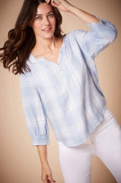 3/4 Sleeve Pintuck Check Shirt -Mod Vanta Sales Store 22 11 15 BonMarche SS23 SHOT019 0014