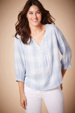 3/4 Sleeve Pintuck Check Shirt