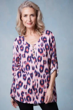 3/4 Sleeve Longline Animal Print Tunic
