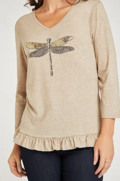 3/4 Sleeve Sequin Dragonfly V Neck Top -Mod Vanta Sales Store 900264952 alt6