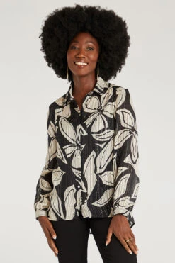 Large Floral Print Longline Chiffon Shirt With Lurex -Mod Vanta Sales Store 900267107 alt1