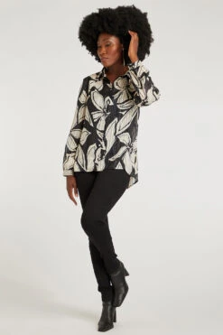 Large Floral Print Longline Chiffon Shirt With Lurex -Mod Vanta Sales Store 900267107 alt3