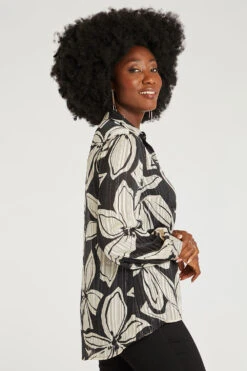 Large Floral Print Longline Chiffon Shirt With Lurex -Mod Vanta Sales Store 900267107 alt4