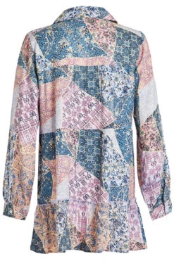 Tiered Button Through Patchwork Longline Shirt 13 Tiered Button Through Patchwork Longline Shirt -Mod Vanta Sales Store 900267251 alt2