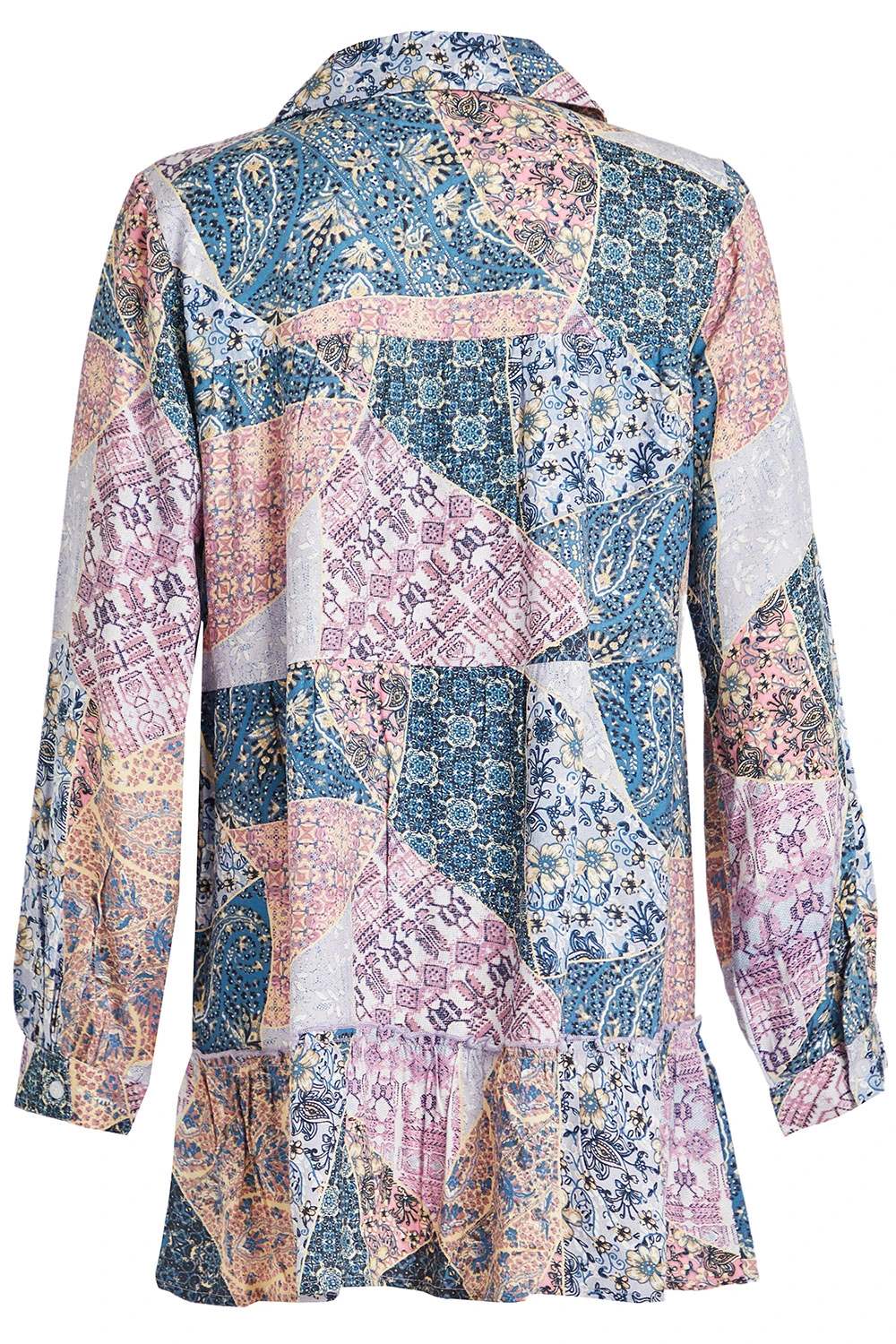 Tiered Button Through Patchwork Longline Shirt 5 Tiered Button Through Patchwork Longline Shirt - Image 3