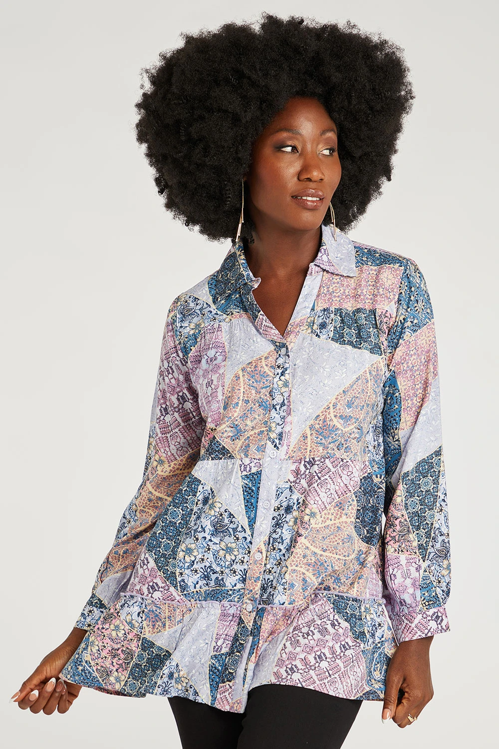 Tiered Button Through Patchwork Longline Shirt 9 Tiered Button Through Patchwork Longline Shirt - Image 7