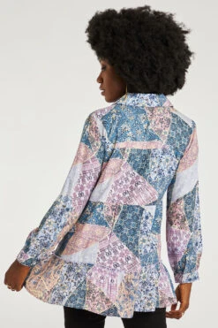 Tiered Button Through Patchwork Longline Shirt 18 Tiered Button Through Patchwork Longline Shirt -Mod Vanta Sales Store 900267251 alt4