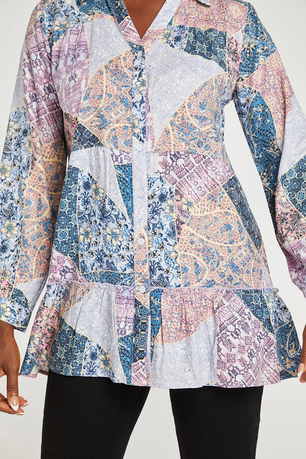 Tiered Button Through Patchwork Longline Shirt 11 Tiered Button Through Patchwork Longline Shirt - Image 9