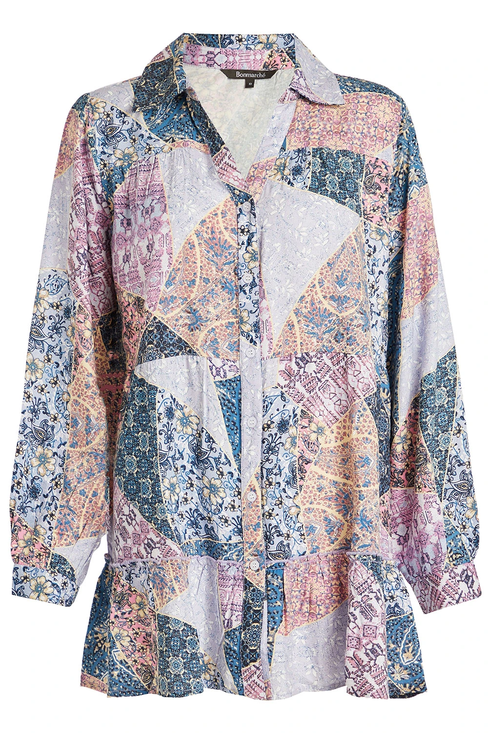 Tiered Button Through Patchwork Longline Shirt 4 Tiered Button Through Patchwork Longline Shirt - Image 2