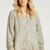 Long Sleeve Tiered Button Through Ditsy Longline Shirt