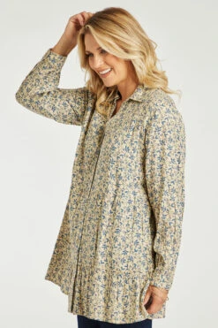 Long Sleeve Tiered Button Through Ditsy Longline Shirt -Mod Vanta Sales Store 900267344 alt4