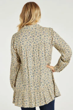 Long Sleeve Tiered Button Through Ditsy Longline Shirt -Mod Vanta Sales Store 900267344 alt5