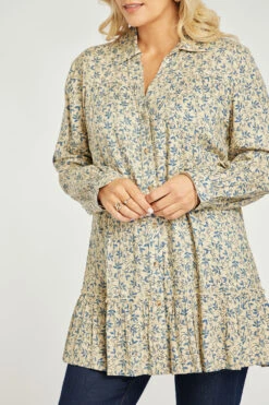 Long Sleeve Tiered Button Through Ditsy Longline Shirt -Mod Vanta Sales Store 900267344 alt6