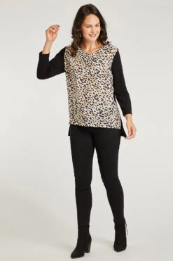 3/4 Sleeve Mixed Dash Woven Front Top -Mod Vanta Sales Store 900267407 alt1