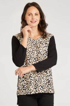 3/4 Sleeve Mixed Dash Woven Front Top