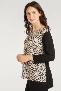 3/4 Sleeve Mixed Dash Woven Front Top -Mod Vanta Sales Store 900267407 alt4