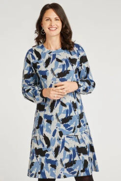 Large Dash Print Soft Touch Swing Dress