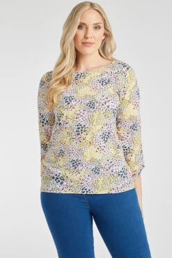 3/4 Sleeve Ditsy Patchwork Print Overhead Blouse