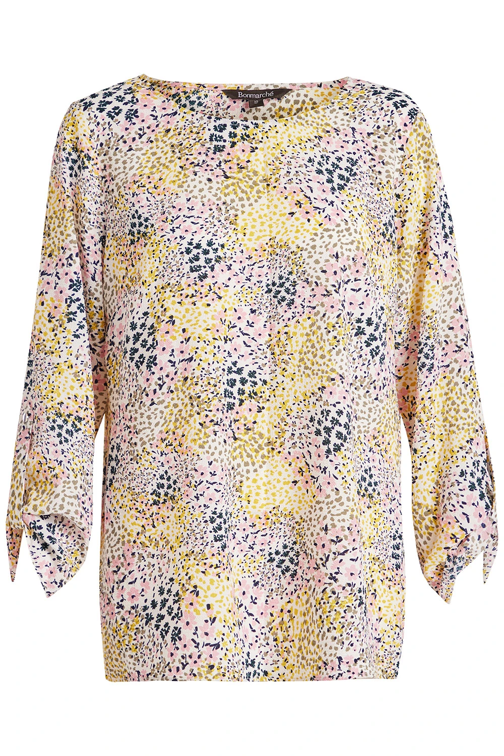 3/4 Sleeve Ditsy Patchwork Print Overhead Blouse 4 3/4 Sleeve Ditsy Patchwork Print Overhead Blouse - Image 2