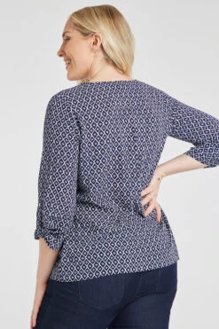 3/4 Sleeve Geo Tile Print Overhead Blouse -Mod Vanta Sales Store 900285953 alt41