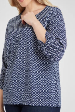 3/4 Sleeve Geo Tile Print Overhead Blouse -Mod Vanta Sales Store 900285953 alt51