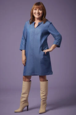 3/4 Sleeve Collarless Dress With Pocket Detail -Mod Vanta Sales Store 9002872203