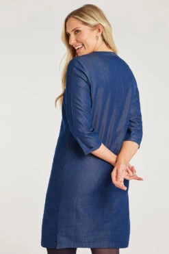 3/4 Sleeve Collarless Dress With Pocket Detail -Mod Vanta Sales Store 900287226 alt5