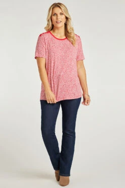 Short Sleeve Button Trim Ditsy Design Top -Mod Vanta Sales Store 900288769 alt1