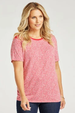 Short Sleeve Button Trim Ditsy Design Top