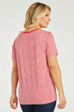 Short Sleeve Button Trim Ditsy Design Top -Mod Vanta Sales Store 900288769 alt5