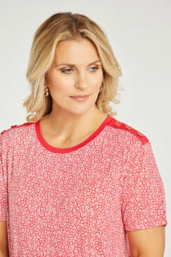 Short Sleeve Button Trim Ditsy Design Top -Mod Vanta Sales Store 900288769 alt6