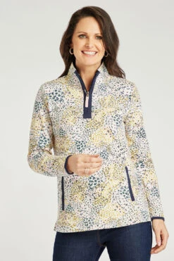 Long Sleeve Ditsy Zip Funnel Top