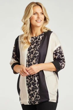 3/4 Sleeve Batwing Animal Patchwork Top