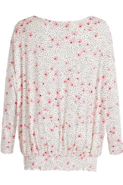 Long Sleeve Shirred Hem Spotty Floral Batwing Top -Mod Vanta Sales Store 900289644 alt2