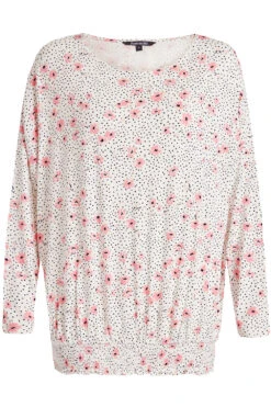 Long Sleeve Shirred Hem Spotty Floral Batwing Top -Mod Vanta Sales Store 900289644 default