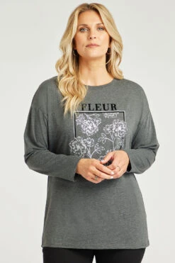 Long Sleeve Fleur Top With Flock And Foil Detail