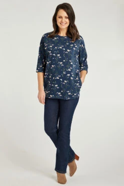 3/4 Sleeve Pressed Floral Batwing Tunic -Mod Vanta Sales Store 900290853 alt1