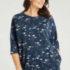 3/4 Sleeve Pressed Floral Batwing Tunic