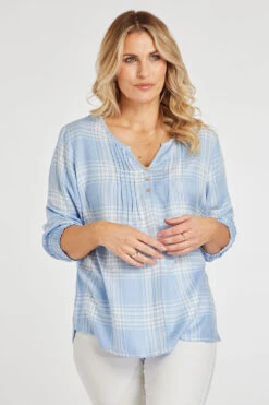 3/4 Sleeve Pintuck Check Shirt -Mod Vanta Sales Store 900291509 alt1