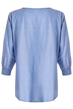 3/4 Sleeve Pintuck Embroidered Denim Shirt -Mod Vanta Sales Store 900291626 alt2