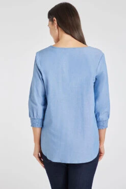 3/4 Sleeve Pintuck Embroidered Denim Shirt -Mod Vanta Sales Store 900291626 alt4