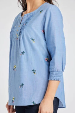 3/4 Sleeve Pintuck Embroidered Denim Shirt -Mod Vanta Sales Store 900291626 alt5