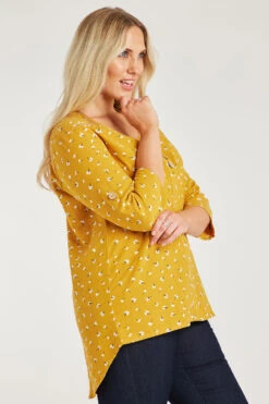 3/4 Sleeve Longline Spaced Ditsy Printed Tunic -Mod Vanta Sales Store 900291797 alt3