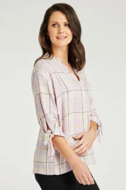 3/4 Sleeve V Neck Inverted Pleat Check Shirt -Mod Vanta Sales Store 900291962 alt4