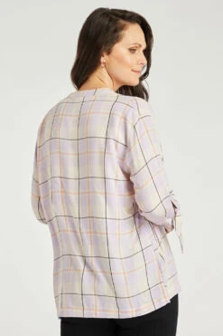 3/4 Sleeve V Neck Inverted Pleat Check Shirt -Mod Vanta Sales Store 900291962 alt5