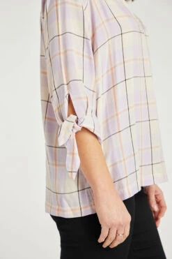 3/4 Sleeve V Neck Inverted Pleat Check Shirt -Mod Vanta Sales Store 900291962 alt6